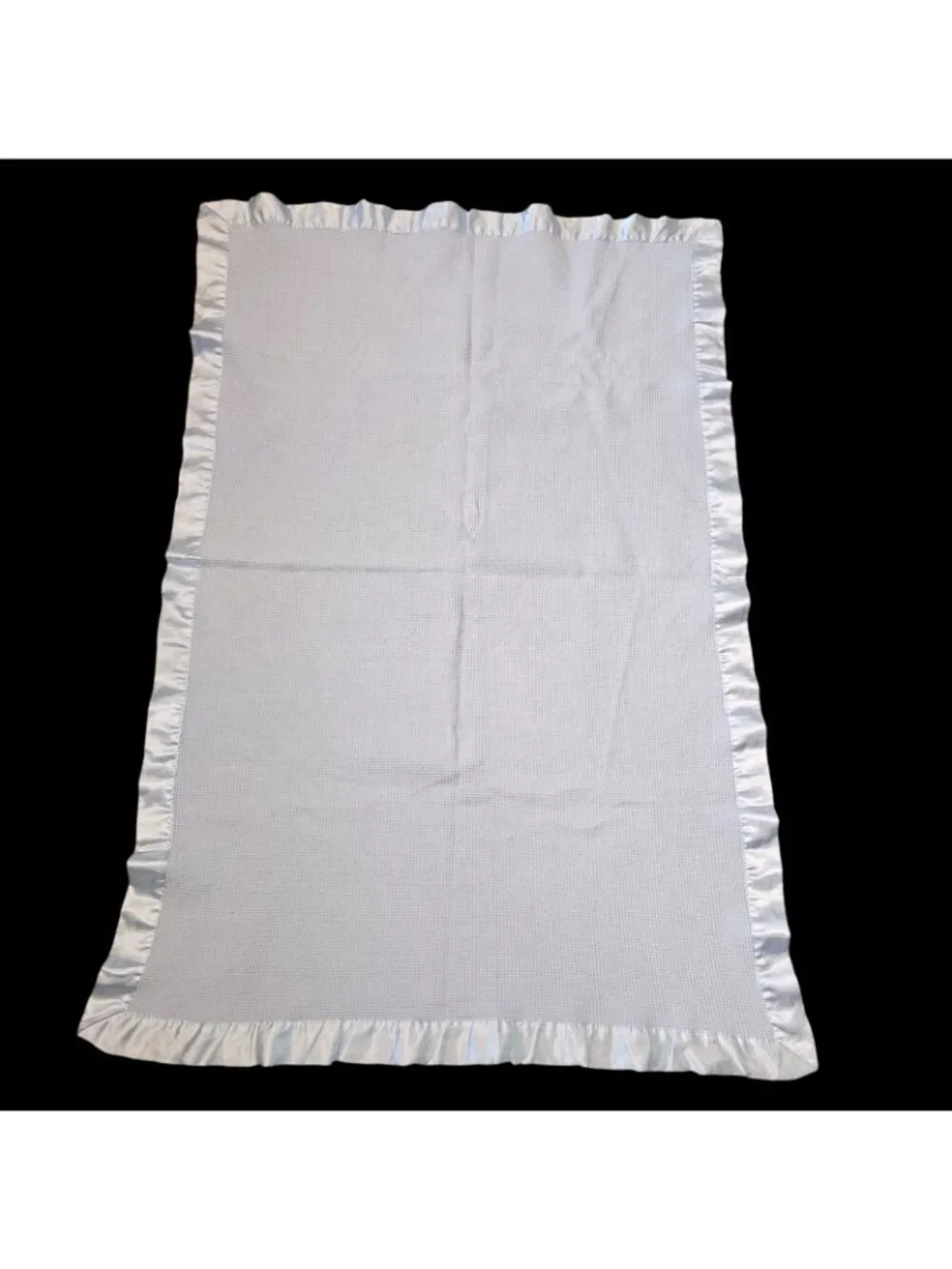 Light Blue Baby Blanket Thermal Satin Trim Waffle Weave Cotton Baby Boy